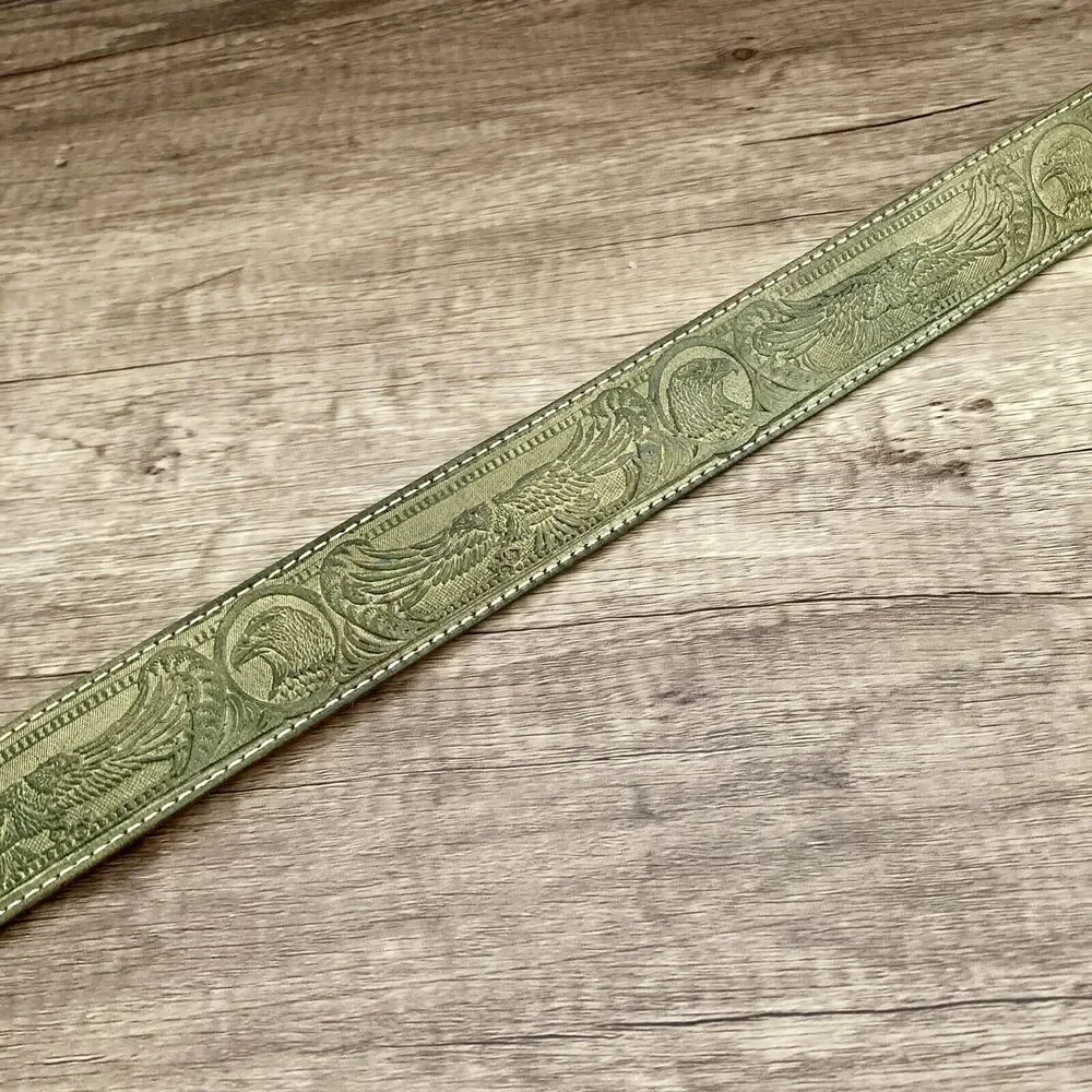 Streets Ahead Olive Green Leather Belt with Multicolor Easyriders Buckle